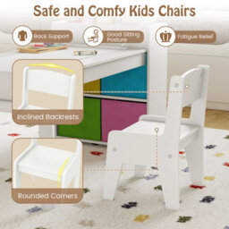 Costway Kids Art Table & Chairs Set Wooden Kids Craft Study Desk W/ Paper Roll-White - thumbnail 8