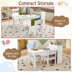 Costway Kids Art Table & Chairs Set Wooden Kids Craft Study Desk W/ Paper Roll-White - thumbnail 9