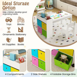 Costway Kids Art Table & Chairs Set Wooden Kids Craft Study Desk W/ Paper Roll-White - thumbnail 7