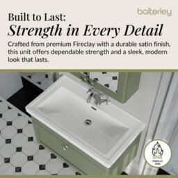 Balterley Swynnerton Traditional Bathroom Wall Hung 1-Drawer Vanity Unit & Fireclay Basin, Satin Green, 800mm - thumbnail 4
