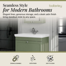 Balterley Swynnerton Traditional Bathroom Wall Hung 1-Drawer Vanity Unit & Fireclay Basin, Satin Green, 800mm - thumbnail 2