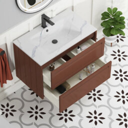 Royal Bathrooms Elmore 800mm Traditional Wall Hung 2 Drawer Bathroom Vanity Unit With Sintered Stone Basin Sink - Terracotta Clay - thumbnail 5