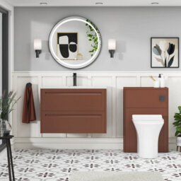 Royal Bathrooms Elmore 800mm Traditional Wall Hung 2 Drawer Bathroom Vanity Unit With Sintered Stone Basin Sink - Terracotta Clay - thumbnail 4