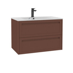 Royal Bathrooms Elmore 800mm Traditional Wall Hung 2 Drawer Bathroom Vanity Unit With Sintered Stone Basin Sink - Terracotta Clay - thumbnail 6