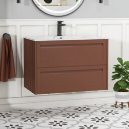 Royal Bathrooms Elmore 800mm Traditional Wall Hung 2 Drawer Bathroom Vanity Unit With Sintered Stone Basin Sink - Terracotta Clay
