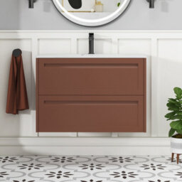 Royal Bathrooms Elmore 800mm Traditional Wall Hung 2 Drawer Bathroom Vanity Unit With Sintered Stone Basin Sink - Terracotta Clay - thumbnail 3