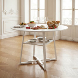 Living And Home White Round Dining Table With Storage Shelf - thumbnail 1
