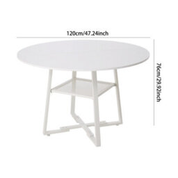 Living And Home White Round Dining Table With Storage Shelf - thumbnail 3