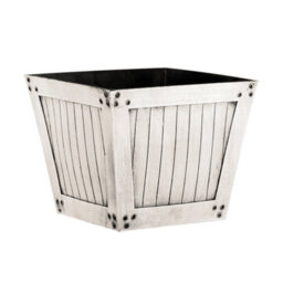 Simpa 2Pc Distressed White Slatted Wood Style Plastic Planters 31Cm (Dia) - thumbnail 2