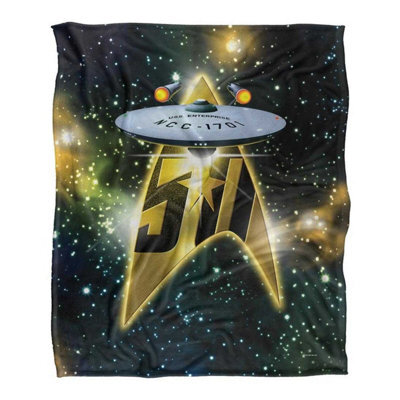 Star Trek Silky Ship 50Th Supersoft Blanket Black/gold (One Size) - image 1