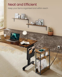 LEDREM Slim Side Table With Charging Station, 3-Tier Narrow Bedside Table, End Table For Small Spaces,rustic Brown And Ink Black - thumbnail 6