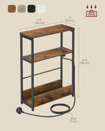 LEDREM Slim Side Table With Charging Station, 3-Tier Narrow Bedside Table, End Table For Small Spaces,rustic Brown And Ink Black - thumbnail 4