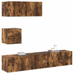 Berkfield Modern 4 Piece Tv Cabinet Set Smoked Oak Engineered Wood - thumbnail 4