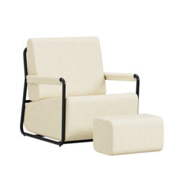 Sobuy Armchair With Footstool 29.1X26.3X30.7 Inch Load Capacity 143 Kg Fst99-Mi - Cream - thumbnail 3