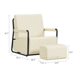Sobuy Armchair With Footstool 29.1X26.3X30.7 Inch Load Capacity 143 Kg Fst99-Mi - Cream - thumbnail 2