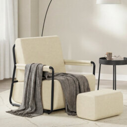 Sobuy Armchair With Footstool 29.1X26.3X30.7 Inch Load Capacity 143 Kg Fst99-Mi - Cream - thumbnail 1