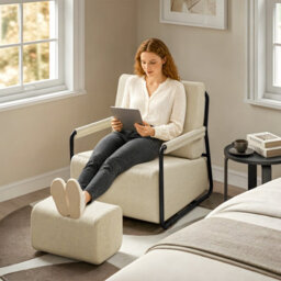 Sobuy Armchair With Footstool 29.1X26.3X30.7 Inch Load Capacity 143 Kg Fst99-Mi - Cream - thumbnail 7