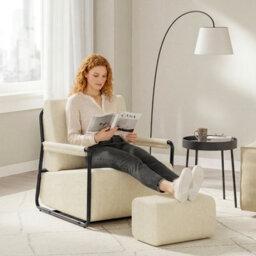 Sobuy Armchair With Footstool 29.1X26.3X30.7 Inch Load Capacity 143 Kg Fst99-Mi - Cream - thumbnail 6