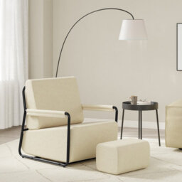 Sobuy Armchair With Footstool 29.1X26.3X30.7 Inch Load Capacity 143 Kg Fst99-Mi - Cream - thumbnail 4