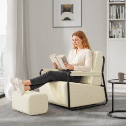 Sobuy Armchair With Footstool 29.1X26.3X30.7 Inch Load Capacity 143 Kg Fst99-Mi - Cream - thumbnail 8