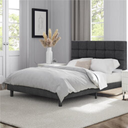 Yaheetech Dark Grey 4Ft6 Double Upholstered Bed Frame With Square Tufted Adjustable Headboard And Wooden Slats Support - thumbnail 3