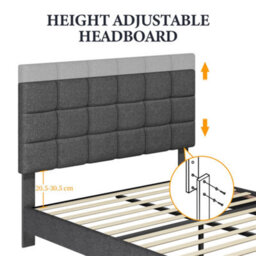 Yaheetech Dark Grey 4Ft6 Double Upholstered Bed Frame With Square Tufted Adjustable Headboard And Wooden Slats Support - thumbnail 6