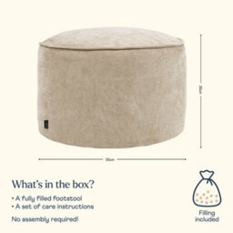 icon Round Chenille Bean Bag Pouffe Natural Large Chenille Footstool - thumbnail 6