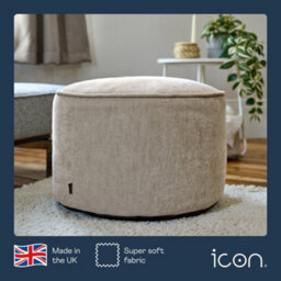 icon Round Chenille Bean Bag Pouffe Natural Large Chenille Footstool - thumbnail 2