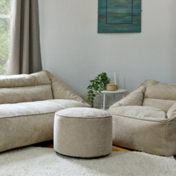 icon Round Chenille Bean Bag Pouffe Natural Large Chenille Footstool - thumbnail 5