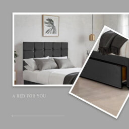 Black Plush 4Ft6 Double Bed With Matttress  2 Storage Drawers And 20 Inch Cubic Headboard - thumbnail 3