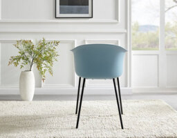Furniturebox Set Of 2 Harper Blue Scandinavian Inspired Moulded Plastic Bat Chair Minimalist Dining Chair With Black Metal Legs - thumbnail 6