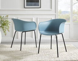 Furniturebox Set Of 2 Harper Blue Scandinavian Inspired Moulded Plastic Bat Chair Minimalist Dining Chair With Black Metal Legs - thumbnail 2