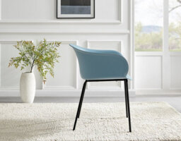 Furniturebox Set Of 2 Harper Blue Scandinavian Inspired Moulded Plastic Bat Chair Minimalist Dining Chair With Black Metal Legs - thumbnail 5