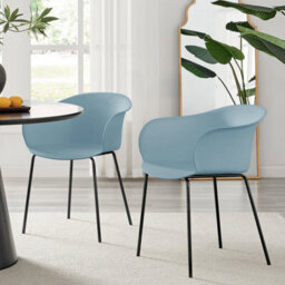 Furniturebox Set Of 2 Harper Blue Scandinavian Inspired Moulded Plastic Bat Chair Minimalist Dining Chair With Black Metal Legs