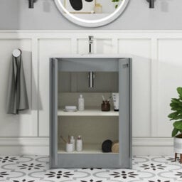 Royal Bathrooms Elmore 600mm Traditional Floor Standing 2 Door Bathroom Vanity Unit With Sintered Stone Basin - Matt Pebble Grey - thumbnail 5