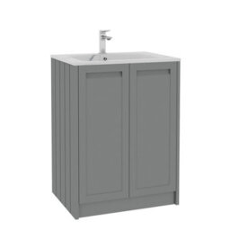 Royal Bathrooms Elmore 600mm Traditional Floor Standing 2 Door Bathroom Vanity Unit With Sintered Stone Basin - Matt Pebble Grey - thumbnail 6