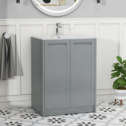 Royal Bathrooms Elmore 600mm Traditional Floor Standing 2 Door Bathroom Vanity Unit With Sintered Stone Basin - Matt Pebble Grey - thumbnail 1