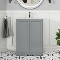 Royal Bathrooms Elmore 600mm Traditional Floor Standing 2 Door Bathroom Vanity Unit With Sintered Stone Basin - Matt Pebble Grey - thumbnail 3