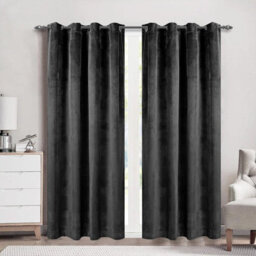 Moonlight Bedding Velvet Ring Top Curtains- Fully Lined Dim Out Blackout Pair, Ultra Soft Thermal Curtains (Charcoal, 66X72 Inch)