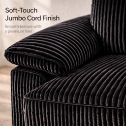 SquareBoxx Venossa L Shaped Corner Sofa With Chaise Lounge A 4 Seater Modern Jumbo Cord Sofa, Deep Seat Comfort, Plush Cushions & Chrome Legs - thumbnail 7