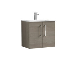 Balterley Bramshall Contemporary Bathroom 2 Soft Close Door & Minimalist Wall Hung Vanity Unit Basin, Solace Oak, 600mm - thumbnail 1
