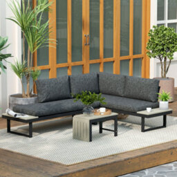 Outsunny 4 Seater L Shaped Aluminium Garden Furniture Set With Coffee Table - thumbnail 8
