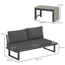 Outsunny 4 Seater L Shaped Aluminium Garden Furniture Set With Coffee Table - thumbnail 3