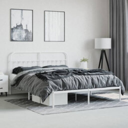 Berkfield Metal Bed Frame With Headboard White 160X200 Cm - thumbnail 4