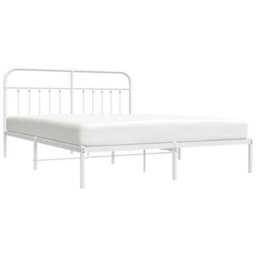 Berkfield Metal Bed Frame With Headboard White 160X200 Cm - thumbnail 3