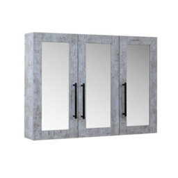 Homestylestore 900 X 650mm Concrete Grey Wall Mounted Mirrored Door Bathroom Cabinet And Black T Bar Handles