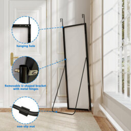 AVER-GROWTH Full Length Mirror 140X40Cm Black Aluminum Frame Large Dressing Mirror Wall Mounted Floor Standing Or Over Door Hanging Hooks - thumbnail 6