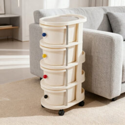 Living And Home Cream-Colored Four-Tier Movable Multi-Layer Drawer Storage Rack, 28Cm W X 42Cm D X 75Cm H