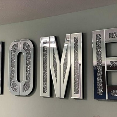 Biznest Mirrored Diamond Home Letters Crushed Crystal Mirror Diamond Wall Art