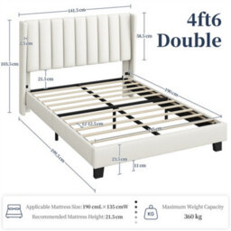 Yaheetech Bed Frame With Channel Tufted Headboard - Beige / Double - thumbnail 2